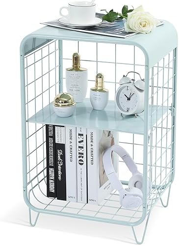 APEXCHASER Cute Nightstand for Kids,3 Tier Metal Side Table,Mint Green