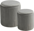 BLEXA Set of 2 Round Storage Ottoman Light Grey Velvet Ottoman with Storage