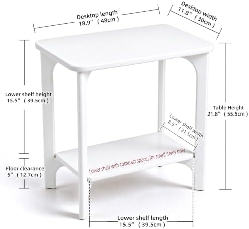 Solid Wood White Side Table for Living Room, Bedroom