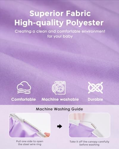 little dove Bed Canopy for Girls with Star Lights, 25.6''x 106'', Purple