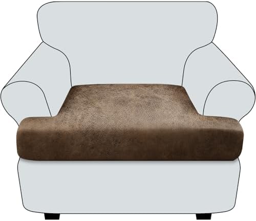 T Cushion Chair Cover Leather-Look 1PC Stretch Chair Seat Slipcover for Living Room Individual Armchair Couch Cover Seat Covers with Elastic Bands, Pet-Friendly, Non-Slip - Light Brown