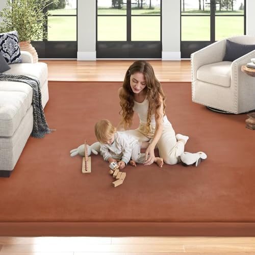 Baby Play Mat for Floor Nursery Muscle Area Rug Playroom Rug 74x50" Elastic Foam 1.3" Thick Crawling Mat for Babies,Toddlers, Infants(Brick Red)