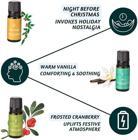 Folkulture Christmas Essential Oils for Home | Set of 6 Christmas Fragrance Oils for Diffusers for Gifting- Vanilla, Eucalyptus, Ginger, Pine, Cinnamon, Chestnut - 6x10 ML