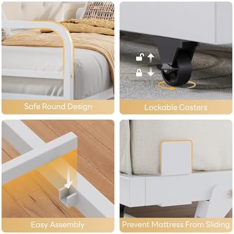 LIKIMIO Daybed with Trundle, Twin Bed Frame,White