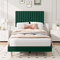 GAOMON Twin Bed Frame with Adjustable Headboard, Velvet Upholstered Platform Twin Size Bed Frame, Vertical Channel Tufted, Strong Wooden Slats, No Box Spring Needed, Easy Assembly, Green