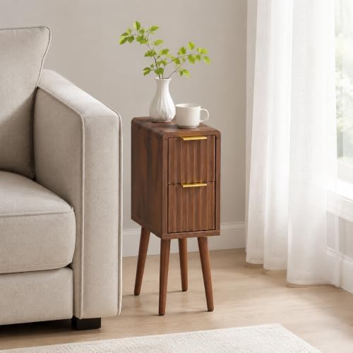 8 Inch Narrow Nightstand, 2 Drawers, 1 Pack