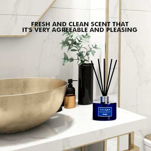 Xcleen Reed Diffuser, 6.7 Oz Escape Scented Diffuser with Sticks, Long Lasting Fragrance Air Freshener, Bathroom Shelf Decor
