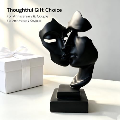 Couples Kiss Sculpture,Black Thinker Resin Statue Ornaments,Silence is Gold Abstract Art Figurine,Abstract Style Sculptures,Living Room Desk Decorations,Bookshelf Decorative Objects