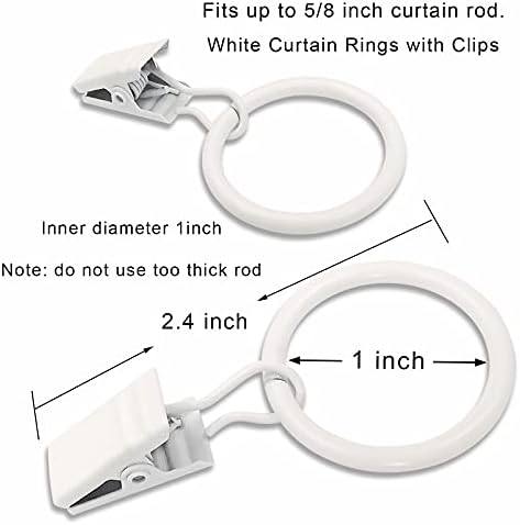 100 Pack Metal Curtain Rings with Clips, 1 in ID, White