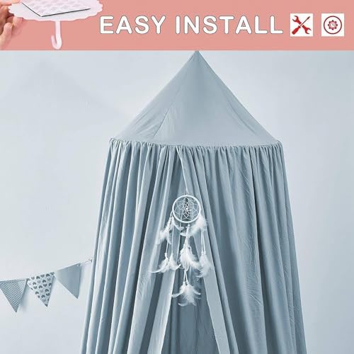 Bed Canopy for Kids, Round Dome Kids Mosquito Net Indoor Outdoor Castle Hanging House Decoration Reading Nook Kids Playing Home Decoration(Ashy Blue)