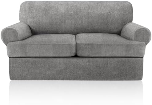 Sofa Covers 3 Piece T Cushion Sofa Slipcovers, Stretch Couch Cover with 2 Individual T Cushion Covers, Machine Washable Furniture Protector for Living Room(Light Gray, 2 Cushions)