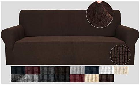 JIVINER High Stretch Couch Covers for 3 Cushion Couch 1-Piece Jacquard Elastic Sofa Slipcovers Anti Slip Sofa Cover with Elastic Bottom Furniture Protector for Kids Pets (Sofa, Coffee)