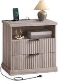 VASAGLE Nightstand with Charging Station, 2 Drawers, Open Shelf