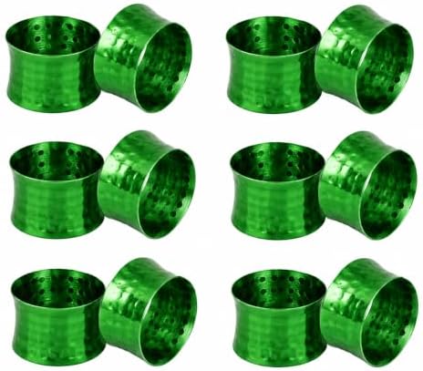 ITOS365 Green Napkin Rings Set of 12, Handmade Hammered Metal Napkin Ring Holders for Dining Table, Wedding, Parties & Everyday Table Decor