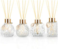 4-Piece Reed Diffuser Set with Metal Golden Decoration, 3.5-4.2oz Empty Bottles and 20 Reed Sticks, Unique Design for Home and Office (4 Different Bottles)