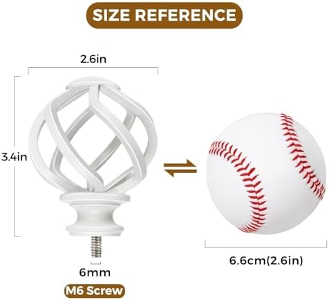 KAMANINA White Finials for 1 or 7/8 in Curtain Rods, Twisted Cage Design
