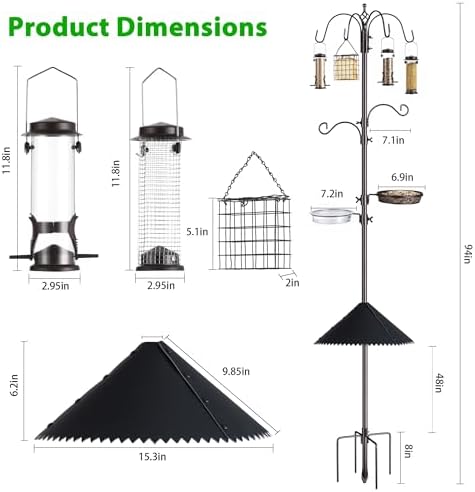 94-Inch Bird Feeding Station Kit, 6-Hook Pole with Squirrel Baffle