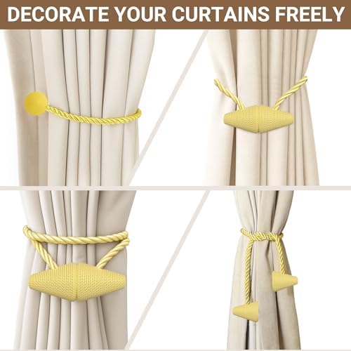 Hion Magnetic Curtain Tiebacks Golden 2pcs, Curtain Holdbacks Hooks Holders