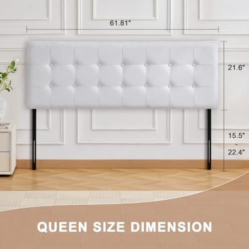 Linen Tufted Headboard Queen Size, Solid Wood Queen Headboard Only, White