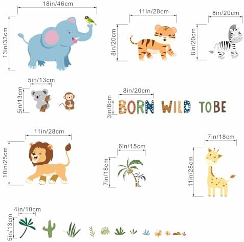 Jungle Animal Wall Stickers for Baby: Peel and Stick Safari Vinyl Wall Decals for Boys Nursery Girls Room Kids Bedroom Walls Art Decor - Ages 0-12 Years