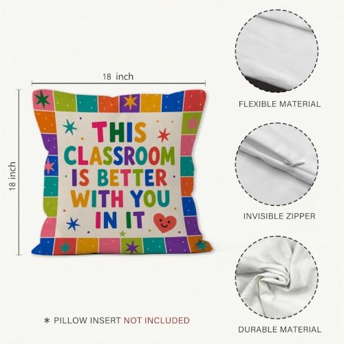 Retro Colorful Classroom Throw Pillow Cover 18x18