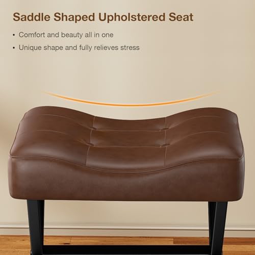 Memobarco 18-Inch Large Leather Vanity Stool Chair, Dark Brown Makeup Stool