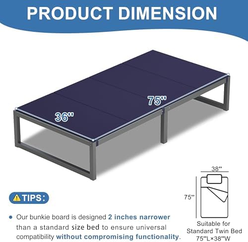 Lutown-Teen Bunkie Board Twin High-Density Polymer Bed Support, Blue