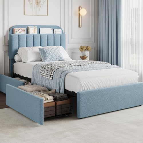 GarveeHome TwinXL Bed Frame, Platform Bed with Storage Headboard & Drawers