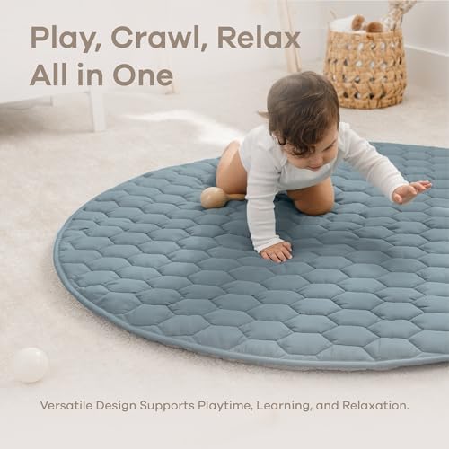 Comfy Cubs Round Kids Play Mat Medium 48in Baby Floor Mat - Pacific Blue
