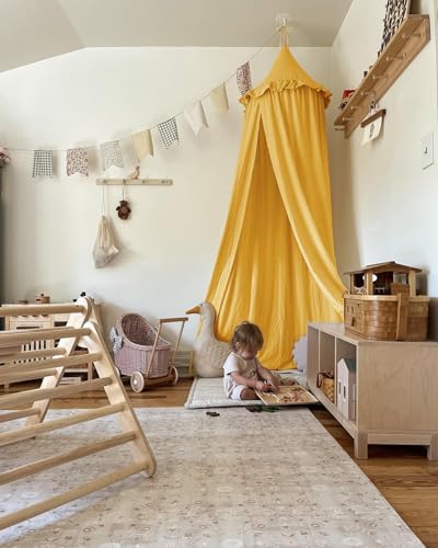 ZEAK Kids Bed Canopy with Ruffles Cotton Hanging Tent Frills Curtain Net for Baby Nursery Room Children Reading Nook Décor