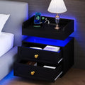 4ever2buy Black Nightstand with Charging Station and Adjustable LED Lights