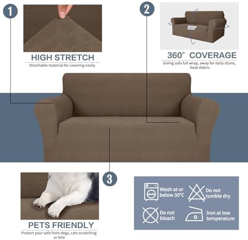 JIVINER Stretch Armchair Slipcovers, 1 Piece Chair Sofa Covers 1 Seater Couch Covers with Elastic Bottom for Kids, Pets (Brown, Chair)