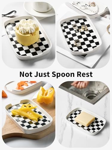 ABRUTY Spoon Rest for Stove Top, Ceramic Spoon Holder for Counter, Modern Farmhouse Decor Accessories for Spatula, Spoons or Tongs
