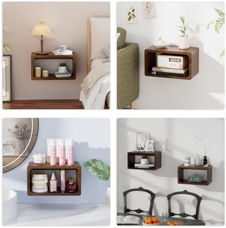 Bamboo Floating Nightstand with Storage Drawer and Modern Open Shelf Cubby，Bedroom, Living Room, Kitchen, Tool Room for use.