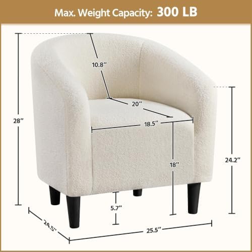 Yaheetech Small 25.5in Wide Sherpa Barrel Accent Chair for Bedroom, Ivory