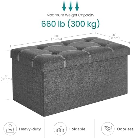 SONGMICS Ottoman Storage Bench, 21 Gal. Folding Chest, Holds 660 lb