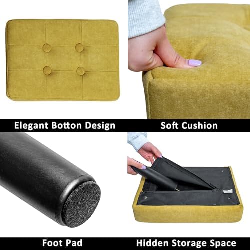 CAROLMADE Ottoman Foot Rest, Suede Small Ottoman Foot Stool with Legs Modern Footstool Ottomans for Living Room Entryway Office, Yellow