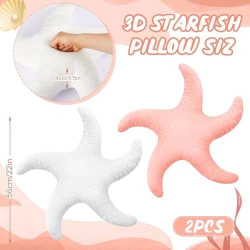 Tatuo 2 Pcs Starfish Pillow Cute Beach Pillow 22'', White, Pink