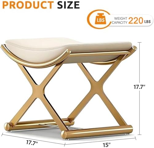 CHSSIH Vanity Stool Chair for Makeup - Small Backless Leather Stool, Gold