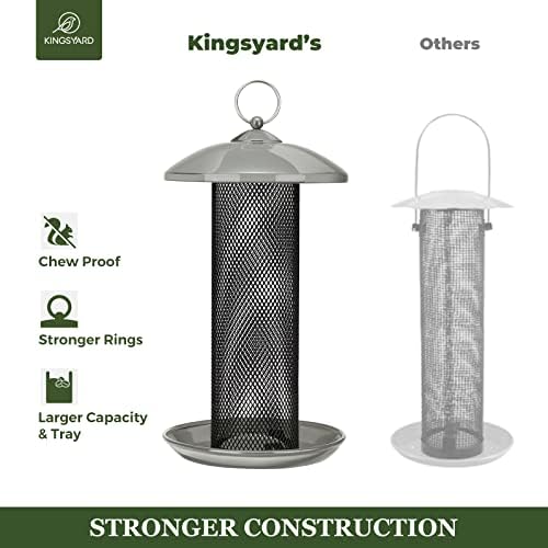 Kingsyard Finch Feeders for Outdoors Hanging, Metal Mesh Tube Bird Feeder for Nyjer/Thistle Seed, 2.5 lbs Large Capacity (Grey)