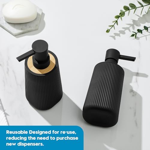 YAUKPH Small Soap Dispenser for Bathroom and Kitchen Bamboo Decor Black