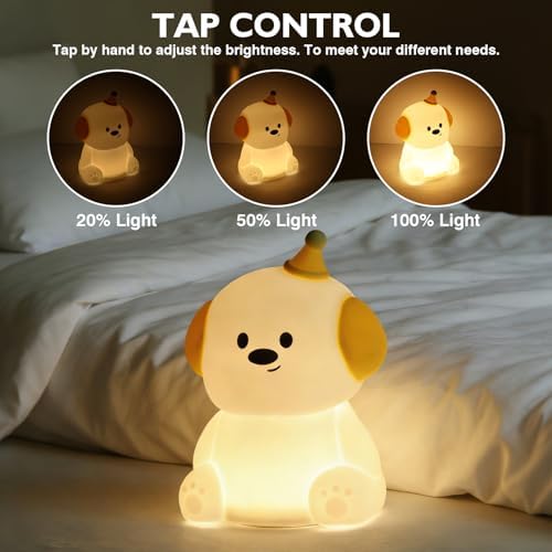 Puppy Silicone Night Light for Kids Baby, BPA-Free Safe Cute Lamp, 3 Brightness Dimmable RGB Color Changing, 30/60 Min Timer Tap Control Night Light for Nursery Bedroom Toddler Infant