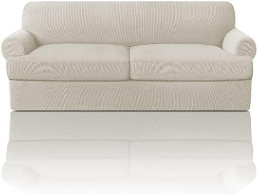 PrinceDeco T Cushion Sofa Slipcover 3 Pieces Sofa Covers for T Cushion Couch Soft Couch Cover Sofa Slip Covers (70"-88") Furniture Covers with 2 Individual T Shape Seat Cover, Island Fossi