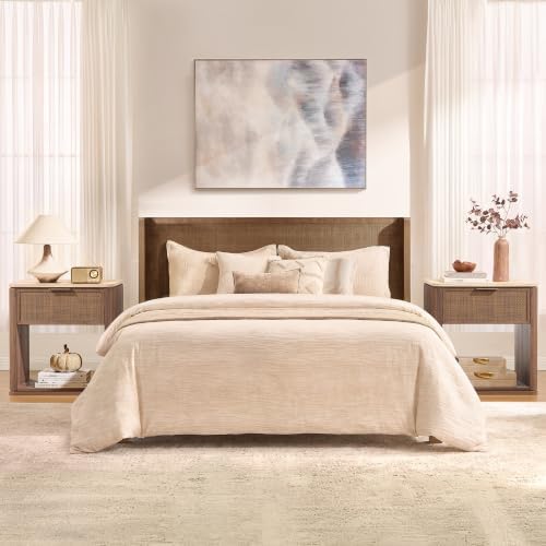 Night Stand, Rattan Nightstand with 1 Drawer&Open Shelf