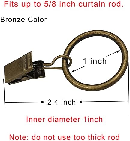 100 Pack Metal Curtain Rings with Clips, 1 in ID, Bronze
