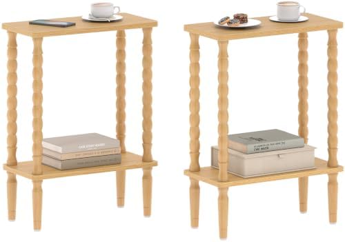 TUTOTAK Narrow Side Table with Solid Wood Legs, Small End Table Set of 2