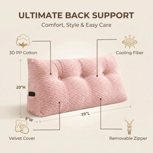 Headboard Pillow Twin Size, Reading Pillow for Bed, Wave Pattern Wedge Pillow, Tufted Backrest Support, Headboard Substitute, Pink