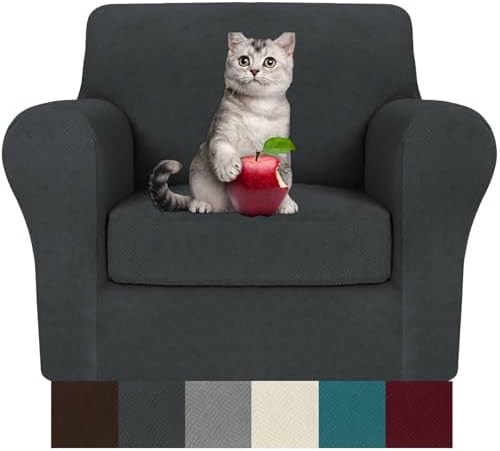 MAXIJIN 2 Piece Chair Covers Chair Slipcover with Arms, Sofa Chair Cover for Living Room Armchair Cover, Stretch Pet Dog Slip Cover for A Chair with 1 Cushion (31"-46", Gray)