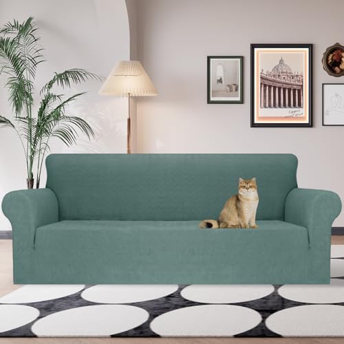 JIVINER Stretch Oversized Sofa Covers 1 Piece 4 Seater Couch Covers Jacquard Universal Sofa Slipcovers for Extra Large Funiture Protector for Kids, Pets (Pea Green, XL Sofa)
