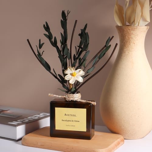 Reed Diffuser, Eucalyptus & Citrus Scented Oil Diffusers for Home with Dried Flowers, 3.4 Fl Oz Essential Oil Diffuser for Bathroom, Elegant Fragrance for Room Decor